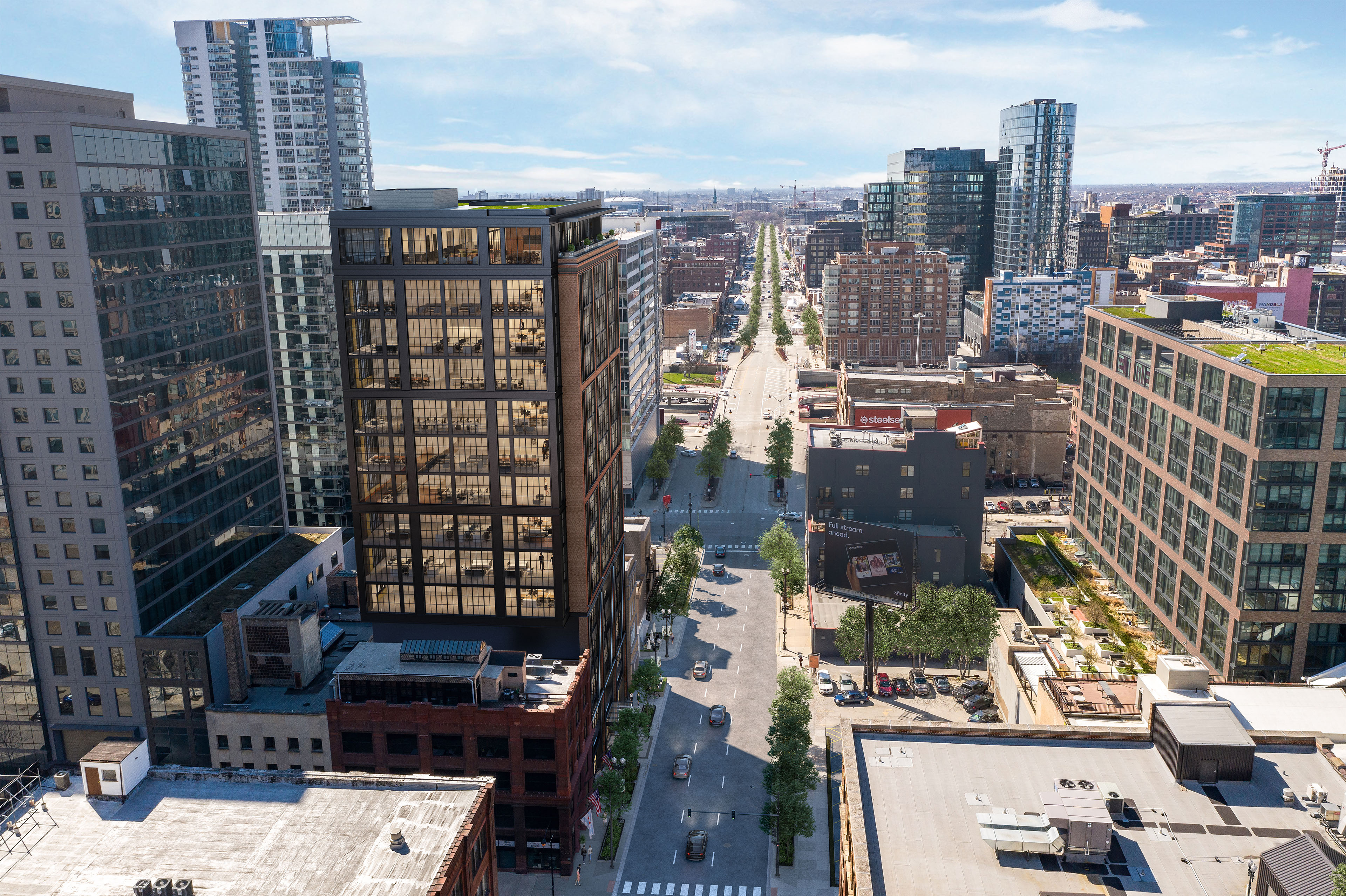 609 W. Randolph aerial view in downtown Chicago
