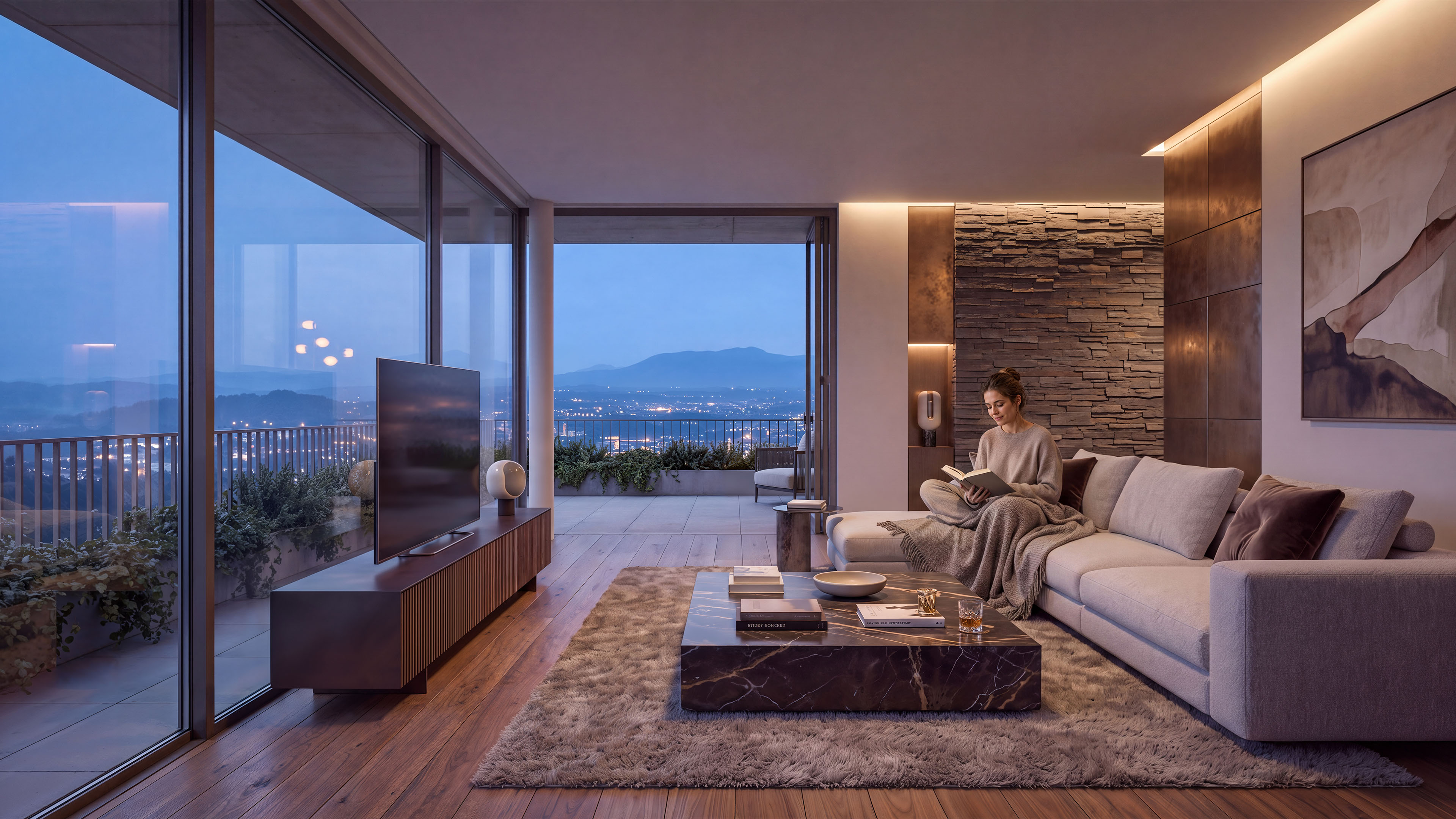 Altura Ridge luxury living room overlooking Lugano