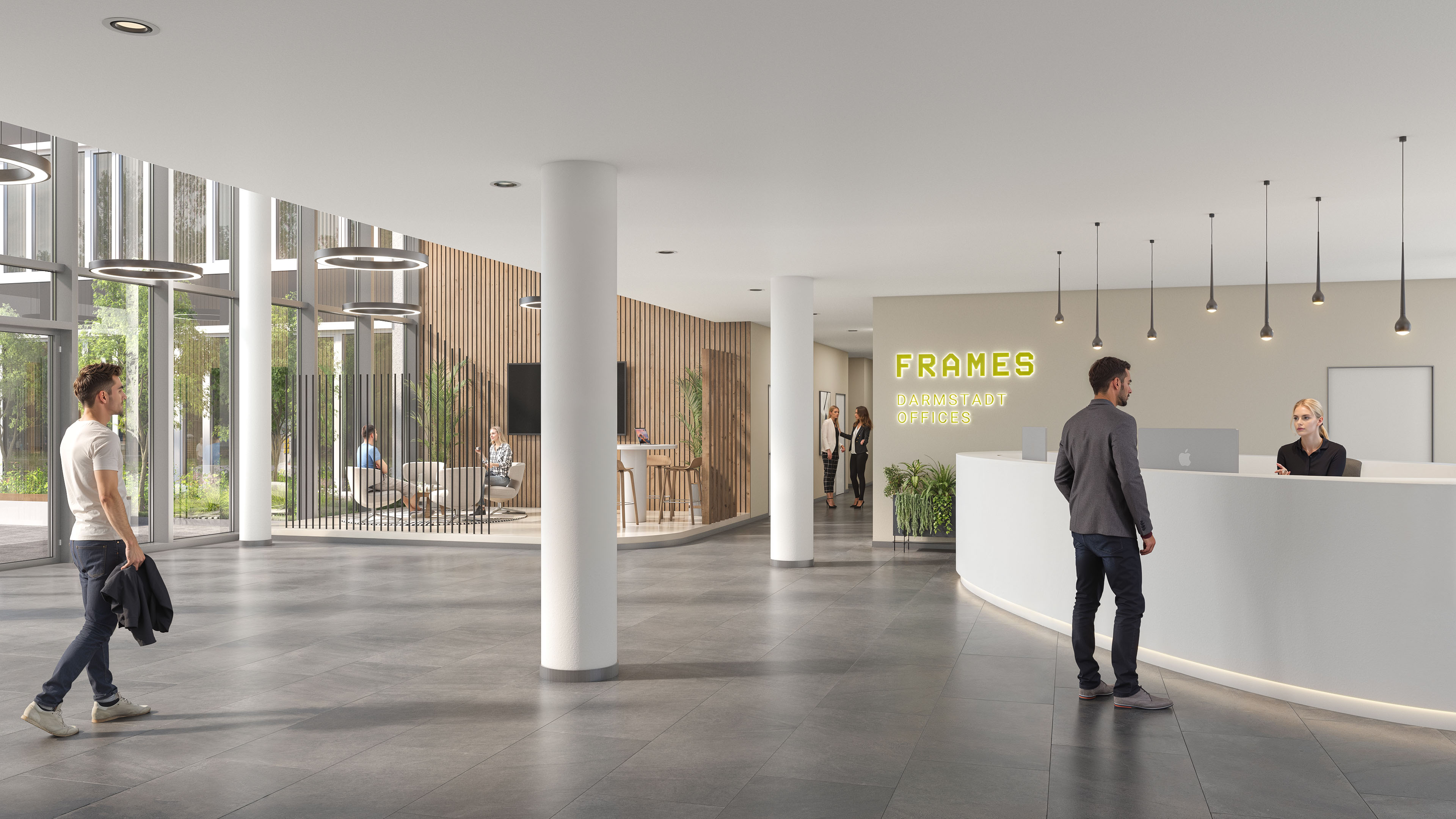 Frames modern office lobby and reception in Darmstadt