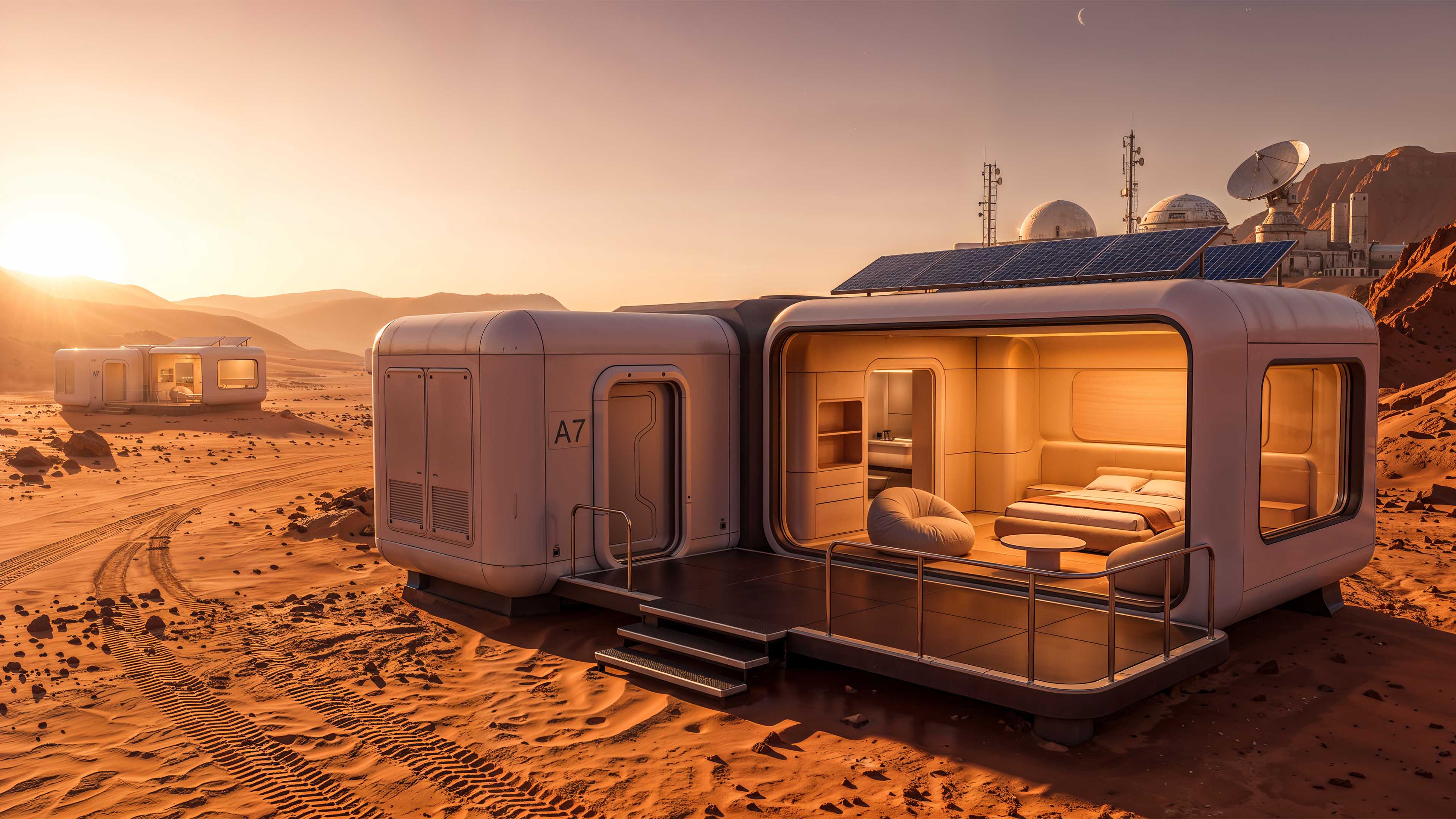 A7 Habitat modular Mars home with solar panels