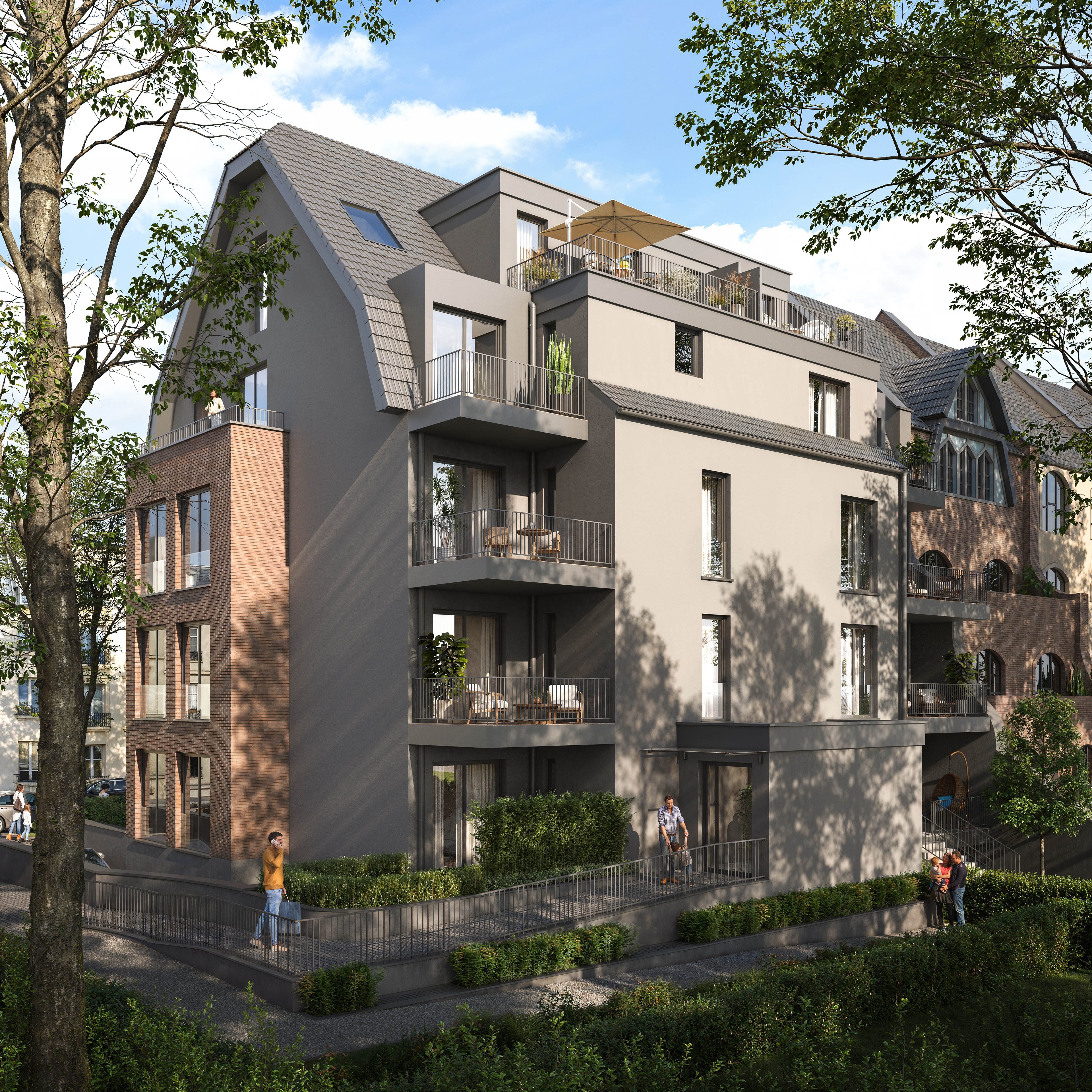 Roonstrasse residential development garden facade in Krefeld