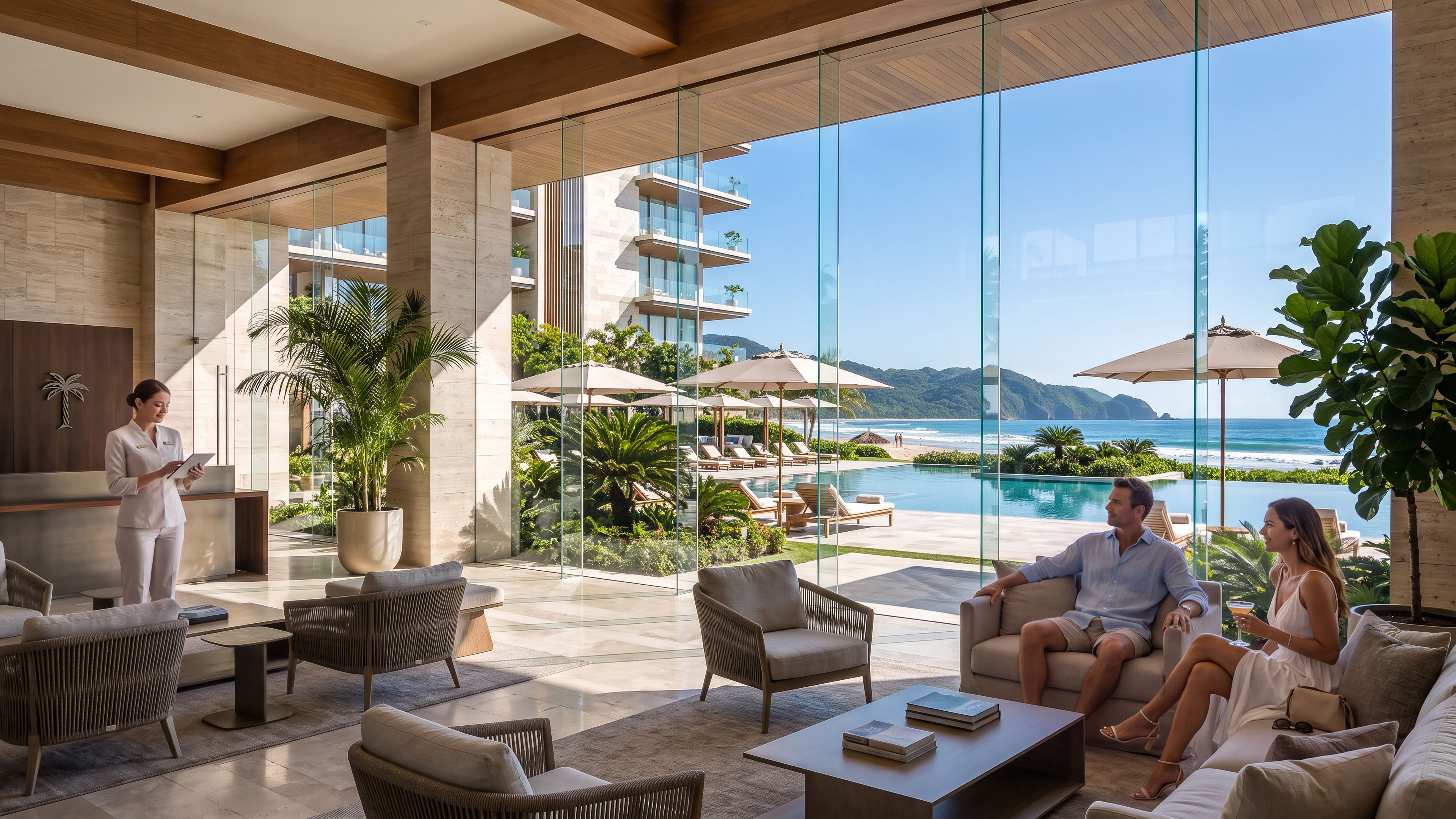 Solara Bay Residences lobby overlooking the ocean in Punta Mita
