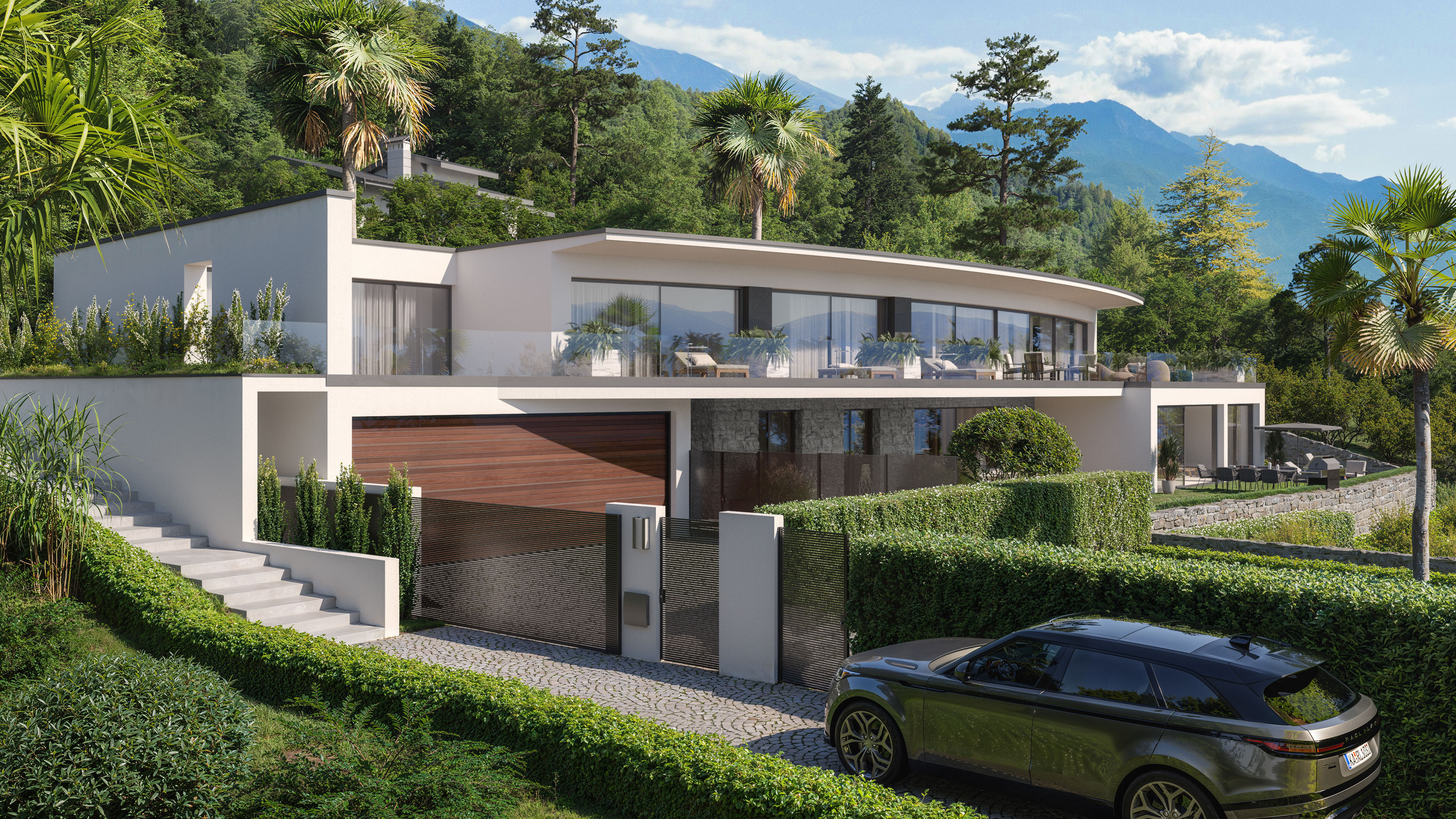 Villa Sanuk luxury residence entrance in Ascona overlooking Lake Maggiore