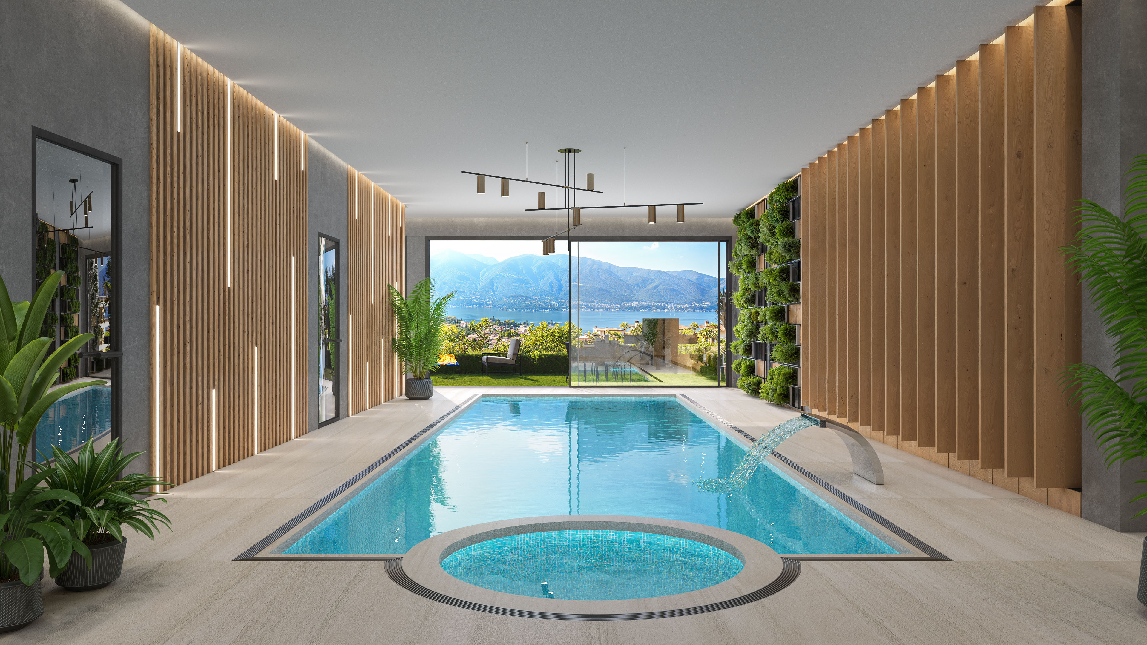 Villa Sanuk private indoor pool and wellness area with Lake Maggiore view