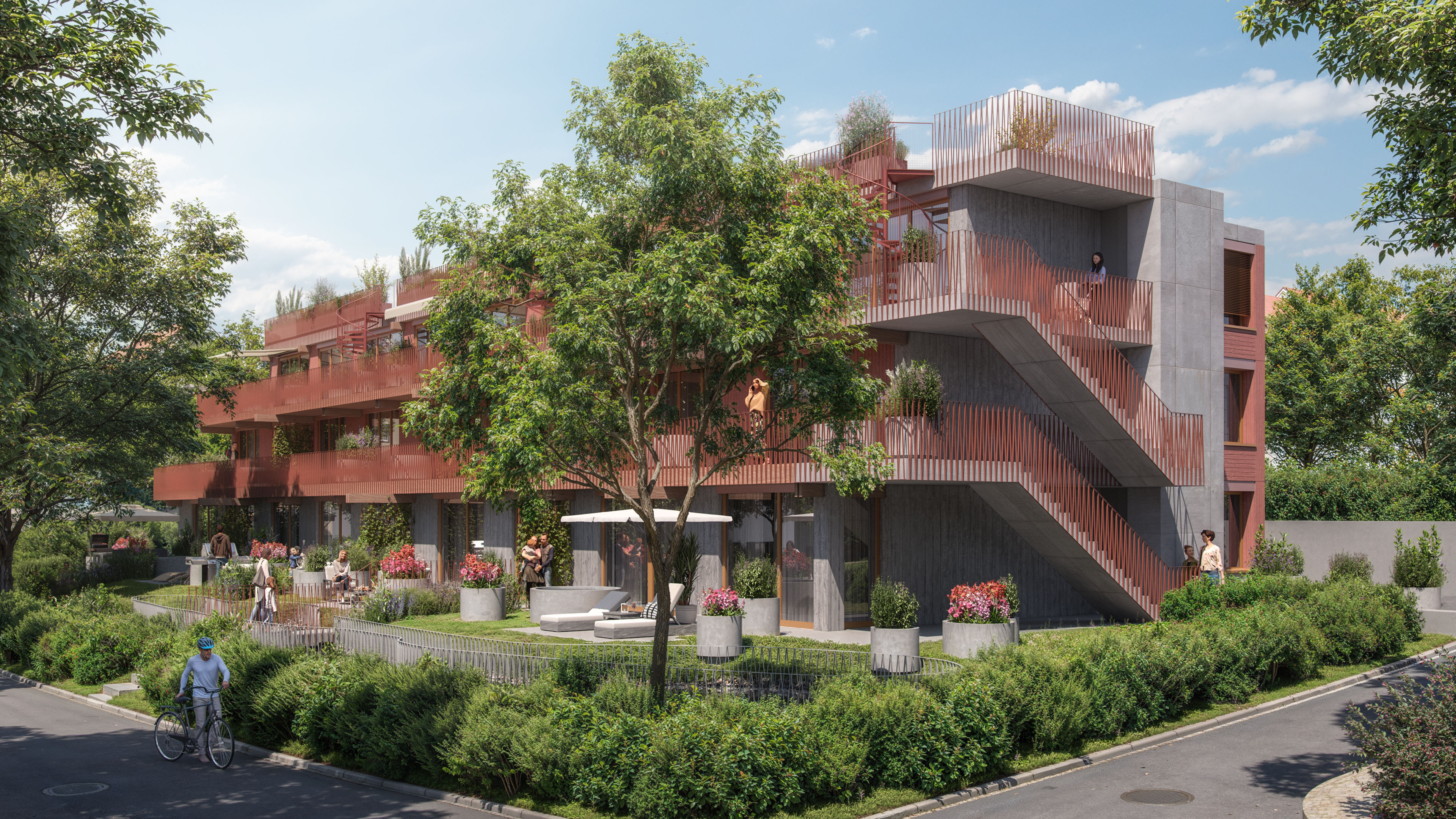 Winterthur residential building corner view with landscaped gardens