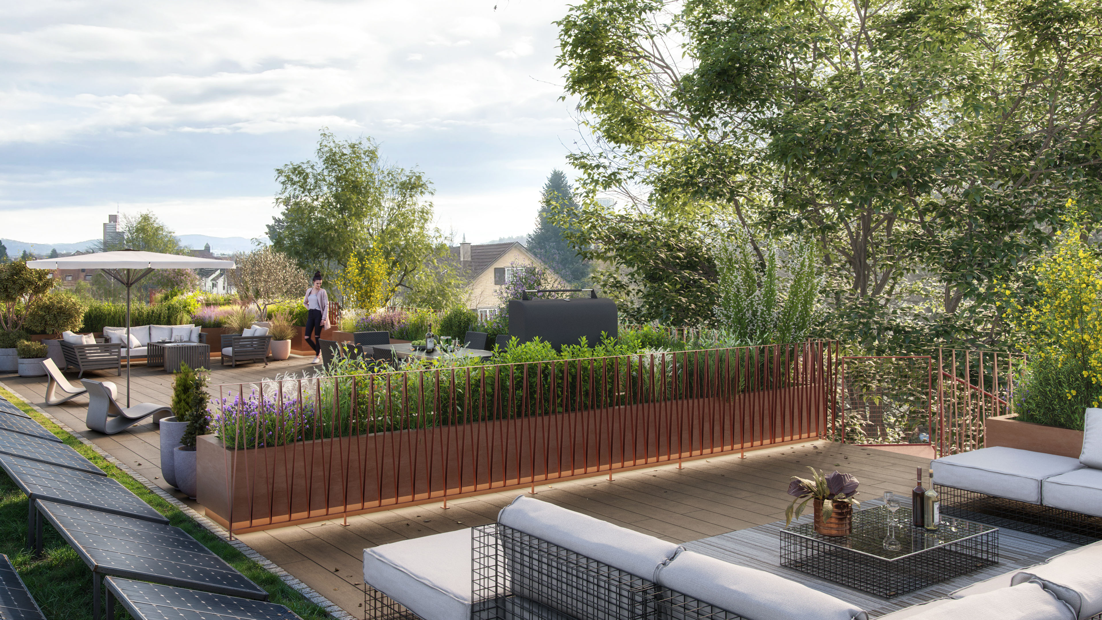 Winterthur rooftop terrace with outdoor lounge and landscaping